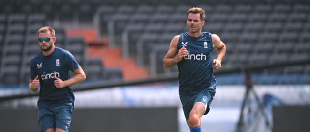 Atkinson alongside James Anderson at England training earlier this year // Getty Images